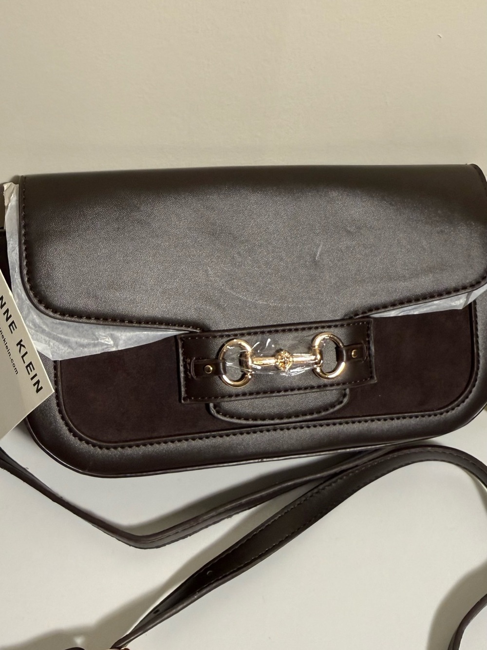 Anne Klein Dark Brown Crossbody Bag with Gold Hardware - Picture 2 of 8